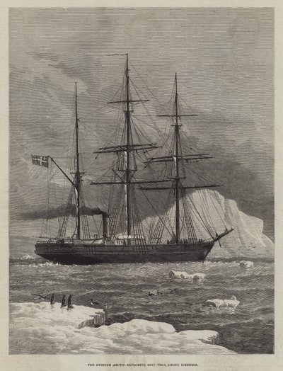 The Swedish Arctic exploring Ship Vega among Icebergs by Walter William May